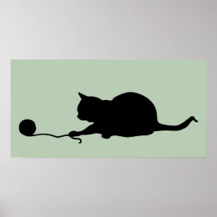 Silhouette of Cat bij Play Poster