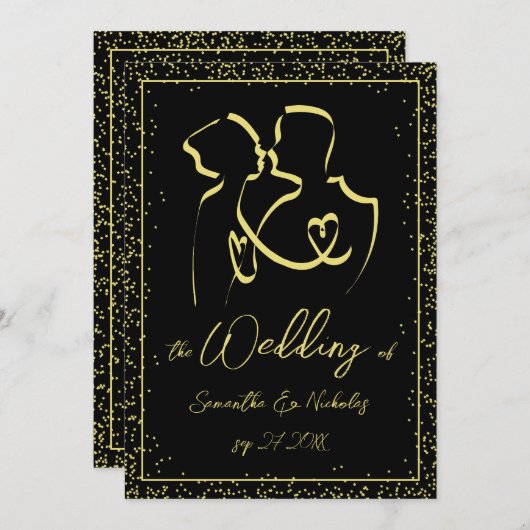 Silhouette of Lovers Line Art Wedding Kaart (Voorkant / Achterkant)