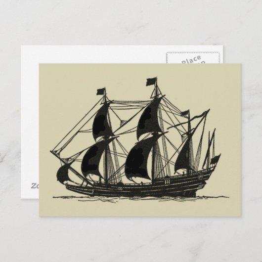 Silhouette of Ship met buigende nagels Briefkaart (Voorkant / Achterkant)