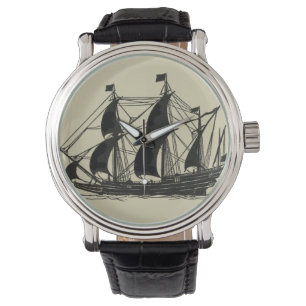 Silhouette of Ship met buigende nagels Horloge