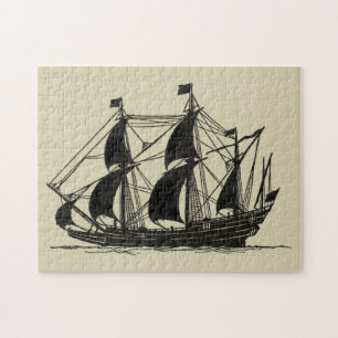 Silhouette of Ship met buigende nagels Legpuzzel