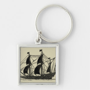 Silhouette of Ship met buigende nagels Sleutelhanger