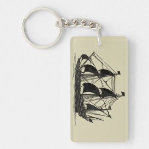 Silhouette of Ship met buigende nagels Sleutelhanger