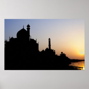 Silhouette of The Taj Mahal bij zonsondergang, Agr Poster