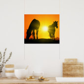 Silhouette of Two Horses at Sunset Poster (Keuken)