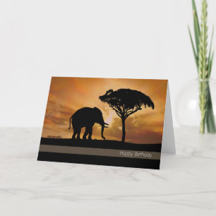 Silhouette olifant met Sunset Verjaardag Kaart