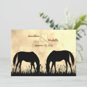 Silhouette Paarden Grazen In Het Veld Sunset Weddi Kaart (Staand voorkant)
