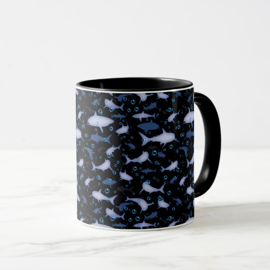 Silhouette Pattern (zwart en blauw) Mok (Voorkant rechts)