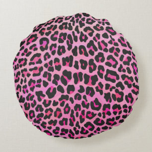 Silhouette Pink en Black Leopard Rond Kussen