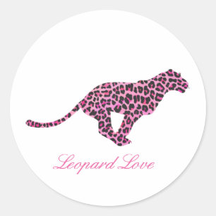 Silhouette Pink en Black Leopard Ronde Sticker