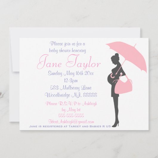 Silhouette rose Bébé Douche Invitations (Devant)