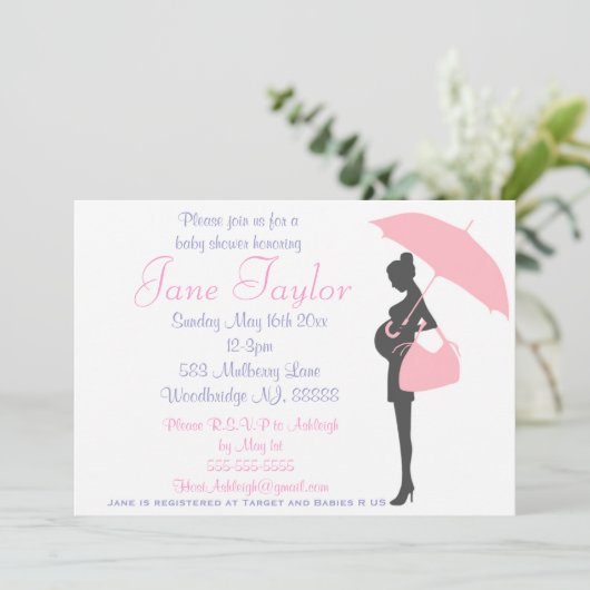 Silhouette rose Bébé Douche Invitations (Debout devant)