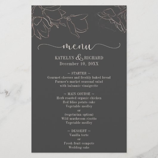 Silhouette rose or floral Mariage Menu Réception (Devant)