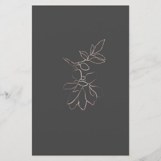 Silhouette rose or floral Mariage Menu Réception (Dos)