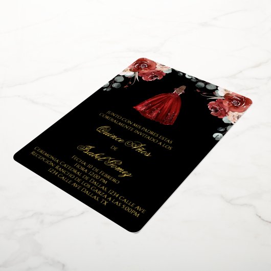 Silhouette rouge quinceañera invitation foil invit (Rotation)