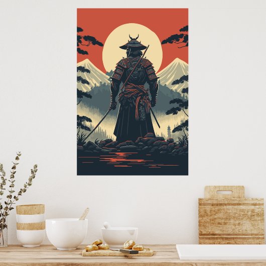 Silhouette Samurai Warrior Moon Poster (Keuken)