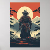 Silhouette Samurai Warrior Moon Poster (Voorkant)
