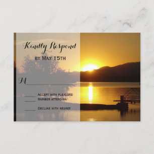 Silhouette Sunset Tree Lake Wedding Cartes RSVP