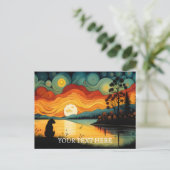 Silhouette Tiger Sunset Lake Briefkaart (Staand voorkant)