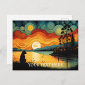 Silhouette Tiger Sunset Lake Briefkaart (Voorkant / Achterkant)