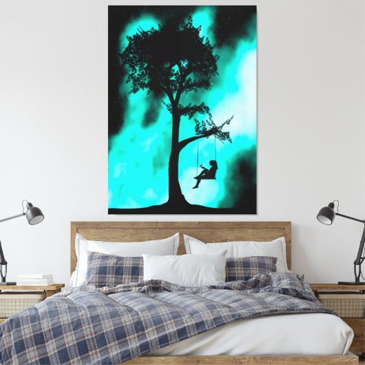 Silhouette Tree Swing Girl Galaxy Stretched Canvas (Insitu (Slaapkamer))