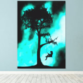 Silhouette Tree Swing Girl Galaxy Stretched Canvas (Insitu (Houten vloer))
