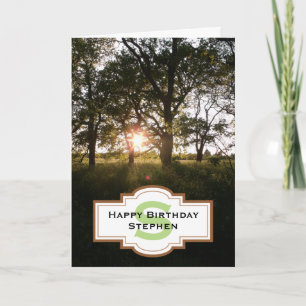 Silhouette Trees Happy Birthday Monogram Card Kaart