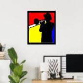 Silhouette trombone player, mondrian style art 20" poster (Thuiskantoor)