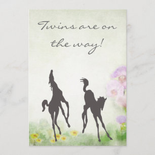 Silhouette Twin Foals Horse Baby shower Uitnodigin Kaart