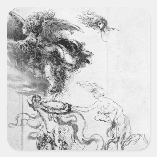 Silhouette van een engel vierkante sticker (Voorkant)