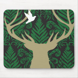 Silhouette van een hert, een duif en een ster tege muismat