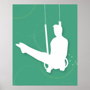 Silhouette van een man dat gymnastiek uitvoert poster