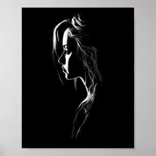 Silhouette van een meisje met licht en schaduw poster