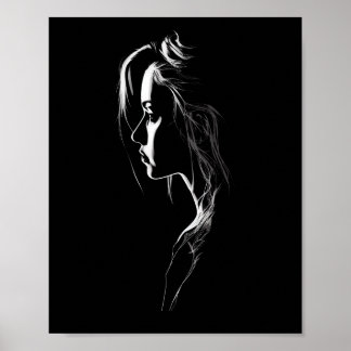Silhouette van een meisje met licht en schaduw poster