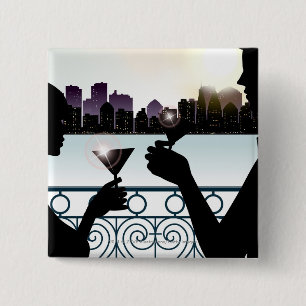 Silhouette van een paar brandende martinibrillen vierkante button 5,1 cm