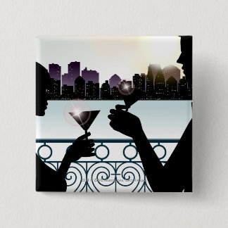 Silhouette van een paar brandende martinibrillen vierkante button 5,1 cm