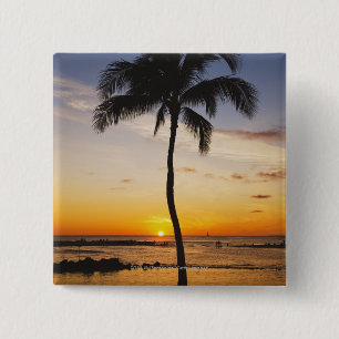 Silhouette van een palmboom met een Rode Oranje zo Vierkante Button 5,1 Cm