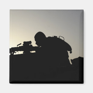 Silhouette van een Squad Automatic Weapon gunner Magneet