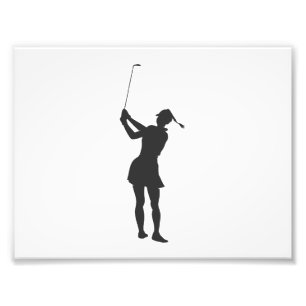 Silhouette van een vrouw die golf speelt foto afdruk
