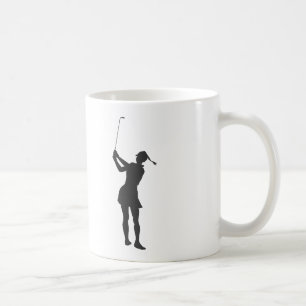 Silhouette van een vrouw die golf speelt koffiemok
