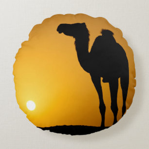 Silhouette van een wilde kameel bij zonsondergang rond kussen