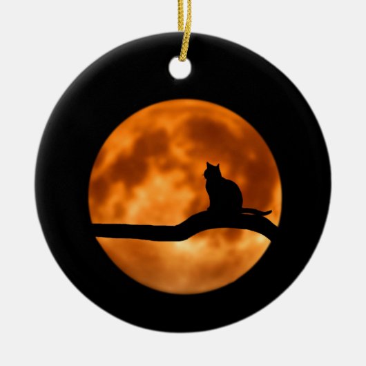 Silhouette van een zwarte kat in een boom keramisch ornament (Voorkant)