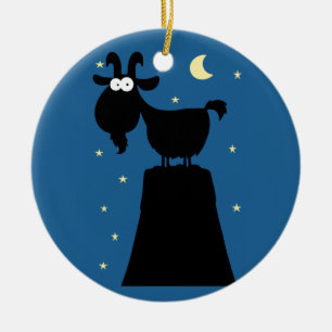 Silhouette van Goat op Mountain Keramisch Ornament