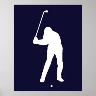 Silhouette van golfer, op het punt om golfballdruk poster