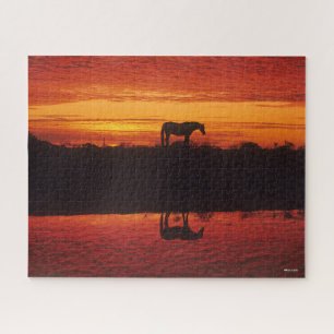 Silhouette van Horse tegen Sunset Sky Legpuzzel