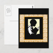 Silhouette van jongen lezen briefkaart (Voorkant / Achterkant)