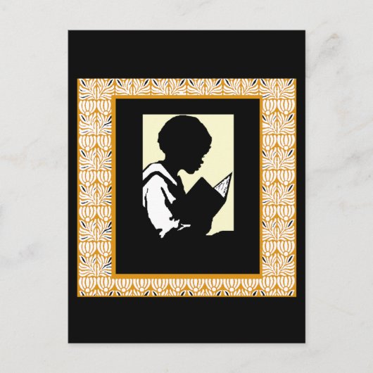 Silhouette van jongen lezen briefkaart (Voorkant)