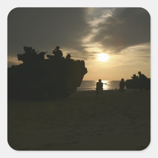 Silhouette van mariniers vierkante sticker (Voorkant)