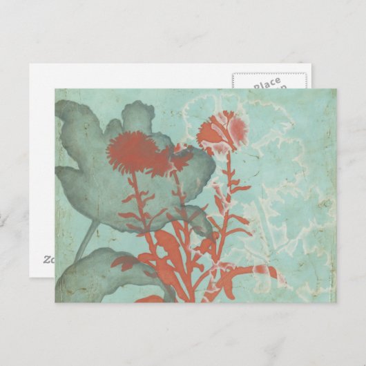 Silhouette van Rode Bloemen op Blauwgroen Achtergr Briefkaart (Voorkant / Achterkant)