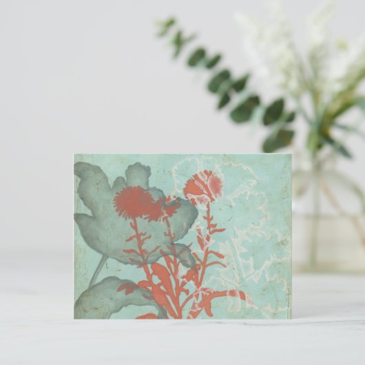 Silhouette van Rode Bloemen op Blauwgroen Achtergr Briefkaart (Staand voorkant)